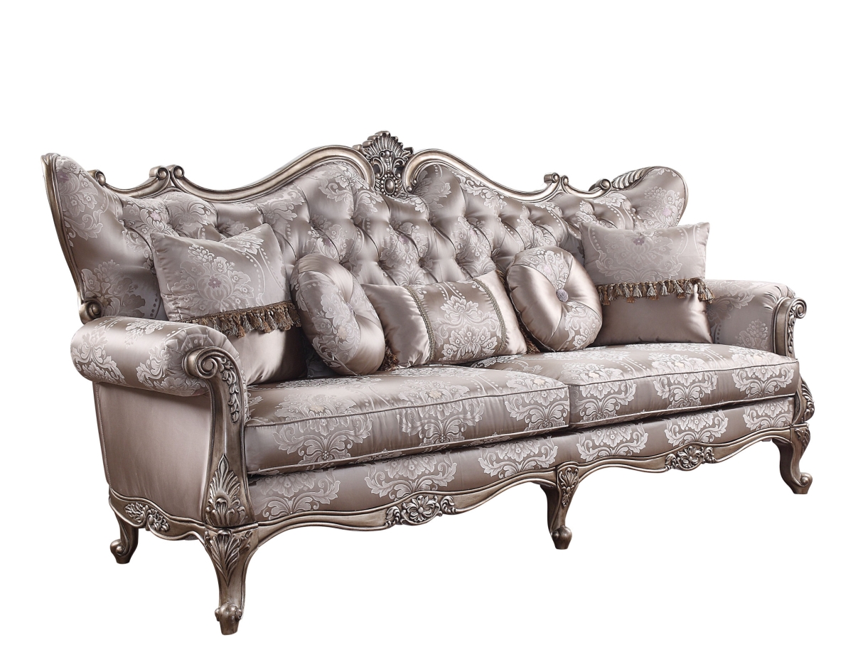 94 in. Fabric Imitation Silk & Champagne Sofa with Five Toss Pillows