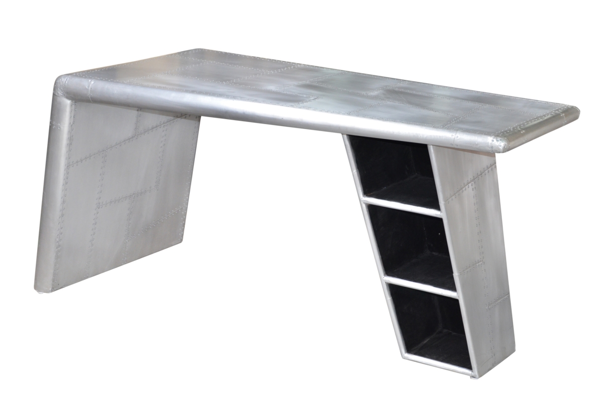 Picture of HomeRoots 489181 60 in. Silver Aluminum Writing Desk with Five Drawers