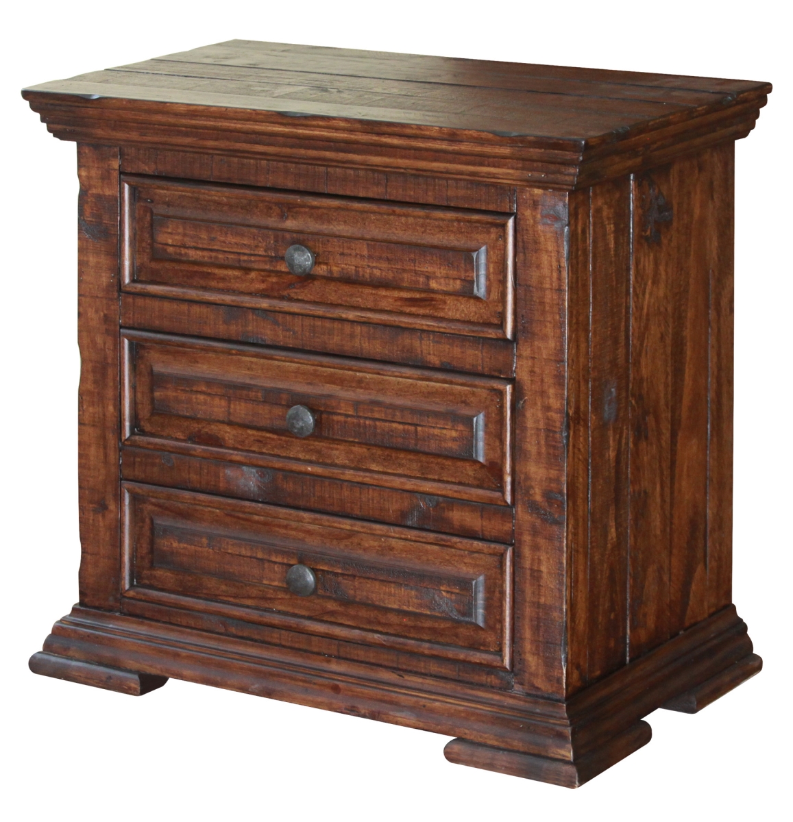 527049 32 in. Brown Three Drawer Nightstand