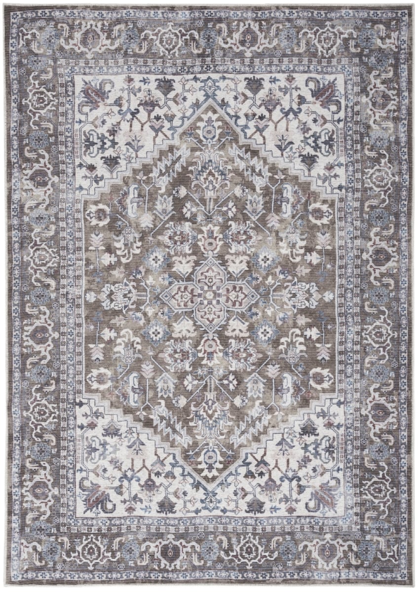 5 x 7 ft. Gray Floral Power Loom Distressed Washable Area Rug