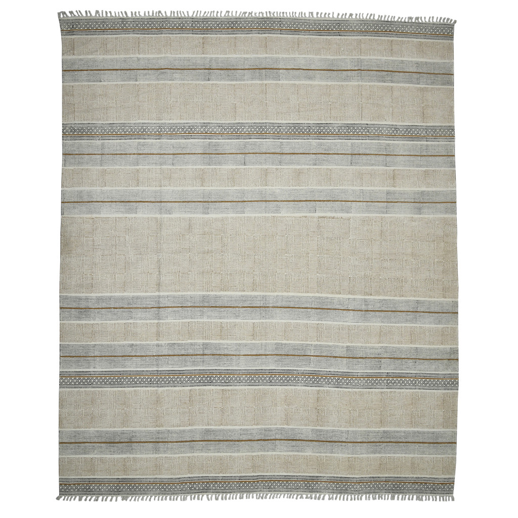 532039 8 x 12 ft. Geometric Flatweave Handmade Distressed Rectangle Area Rug with Fringe, Brown