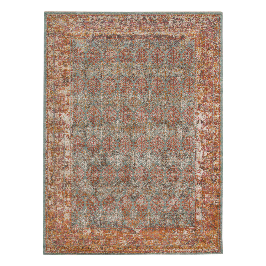 9 x 12 ft. Southwestern Power Loom Rectangle Area Rug with Fringe, Teal