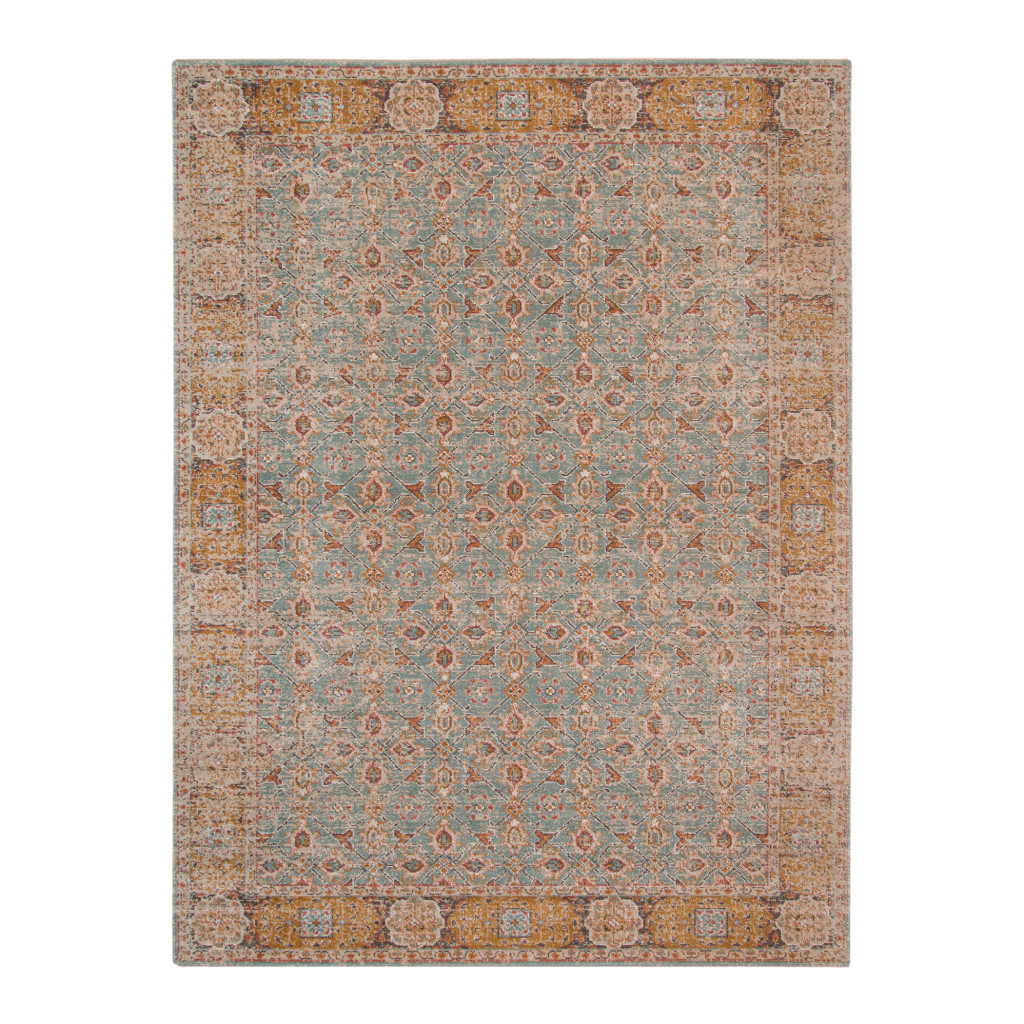 9 x 12 ft. Floral Power Loom Rectangle Area Rug with Fringe, Teal Blue