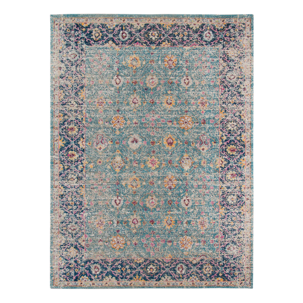 5 x 7 ft. Floral Power Loom Rectangle Area Rug with Fringe, Teal Blue