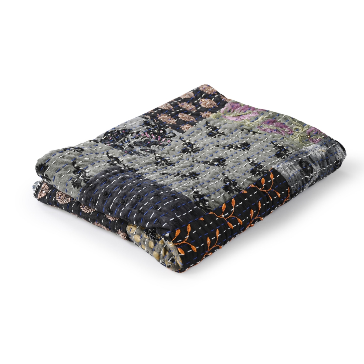 516591 Knitted Cotton Patchwork Throw Blanket, Gray