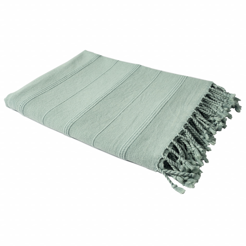 Woven Cotton Striped Throw Blanket, Green