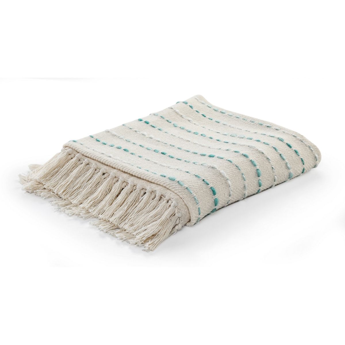 Woven Cotton Striped Throw Blanket, Cream