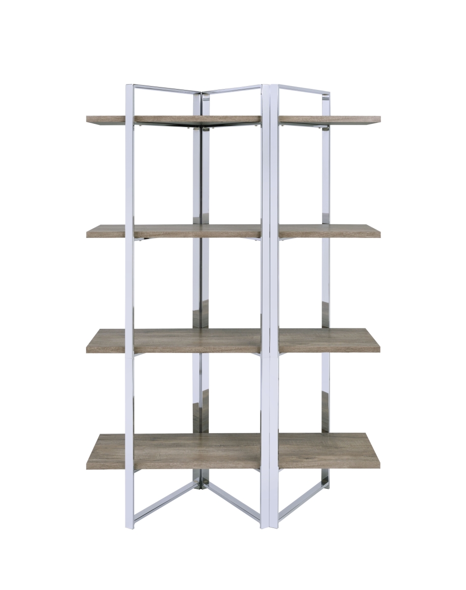 72 in. Metal Four Tier Etagere Bookcase, Brown & Silver