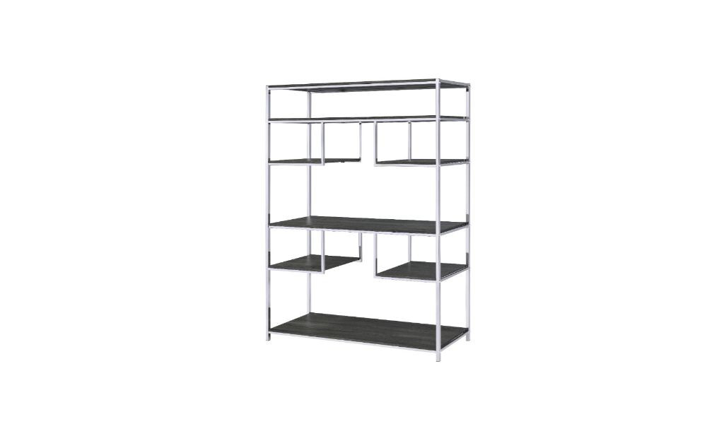 72 in. Metal Seven Tier Geometric Bookcase, Gray & Silver