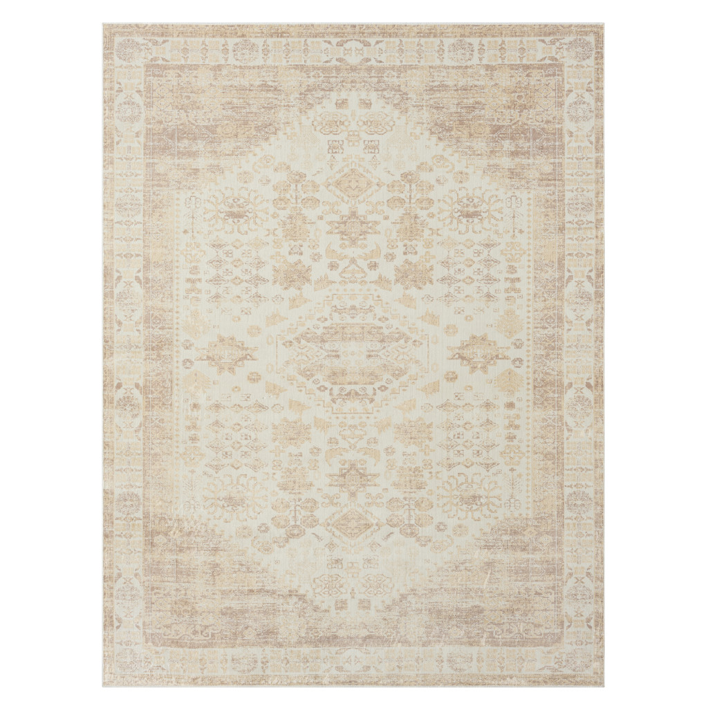 2 x 3 ft. Abstract Washable Non Skid Rectangle Area Rug, Beige