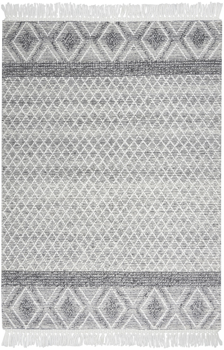 4 x 6 ft. Geometric Hand Woven Rectangle Area Rug with Fringe, Gray & Ivory