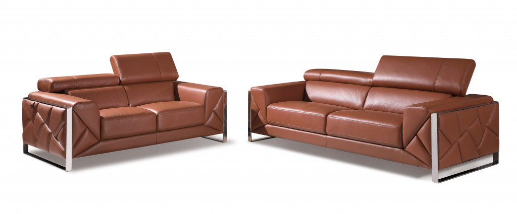 90 x 42.5 in. Italian Leather Five Person Seating Set, Camel - 2 Piece