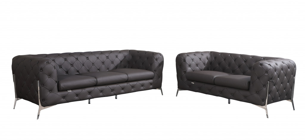 93 x 38 in. Italian Leather Five Person Seating Set, Brown - 2 Piece