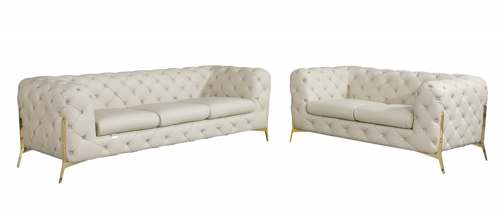 93 x 38 in. Italian Leather Five Person Seating Set, Beige - 2 Piece