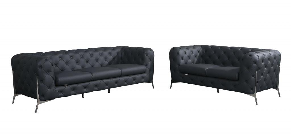 93 x 38 in. Italian Leather Five Person Seating Set, Dark Gray - 2 Piece