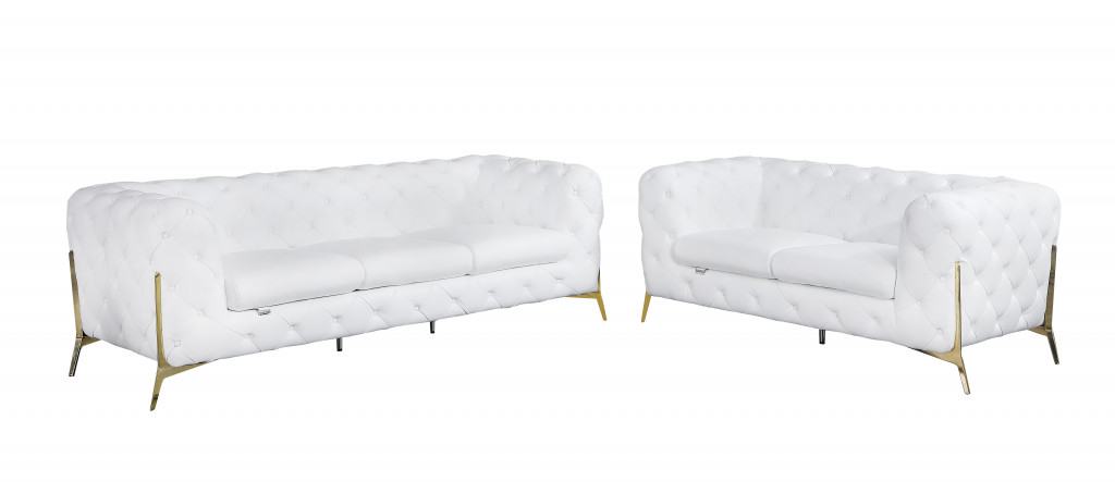 93 x 38 in. Italian Leather Five Person Seating Set, White - 2 Piece