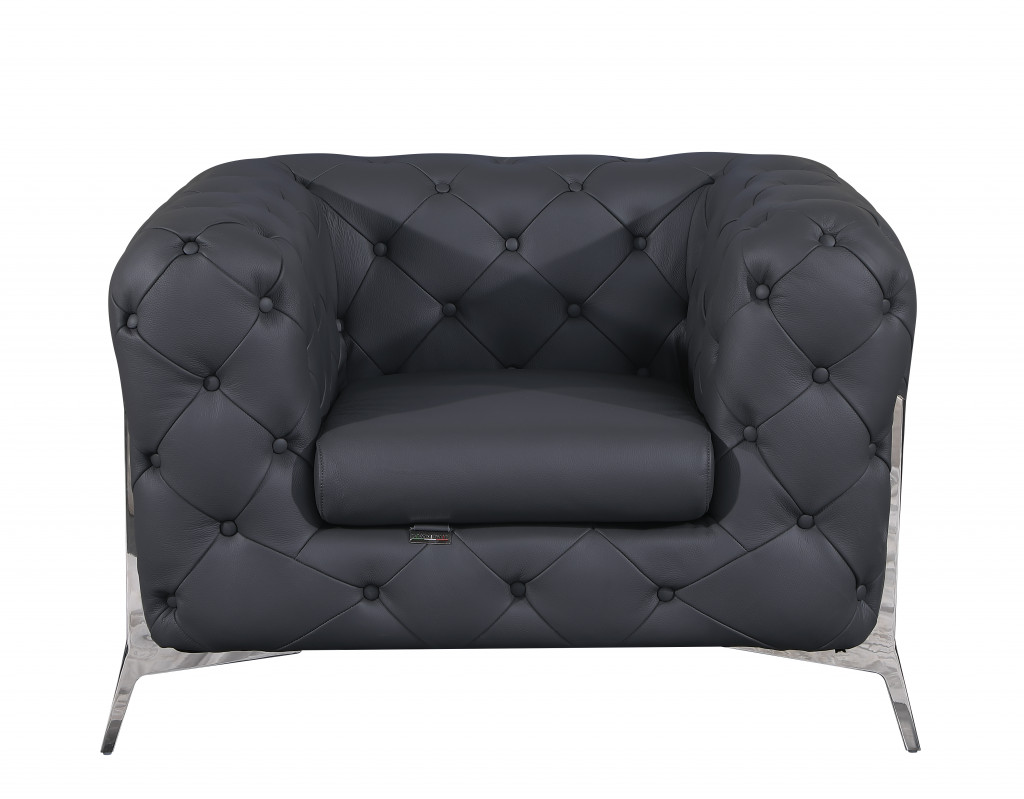 93 x 38 in. Italian Leather Five Person Seating Set, Dark Gray - 3 Piece