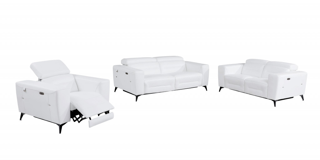 82.4 x 43 in. Italian Leather Six Person Seating Set, White - 3 Piece