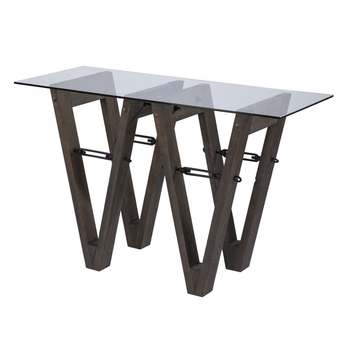 46 in. Brown Glass Abstract Console Table, Clear & Gray