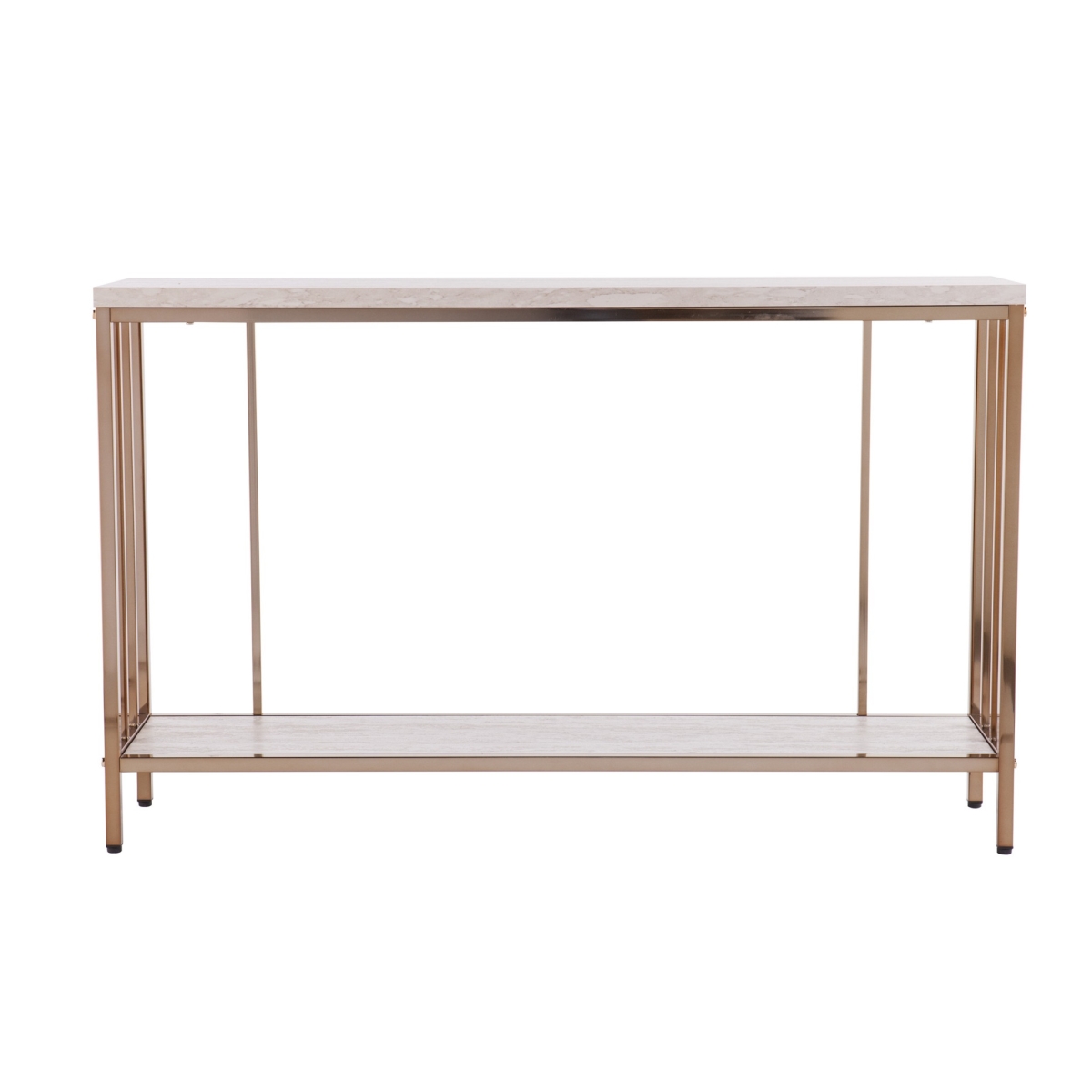 48 in. Faux Stone Floor Shelf Console Table with Storage, Champagne & Gold