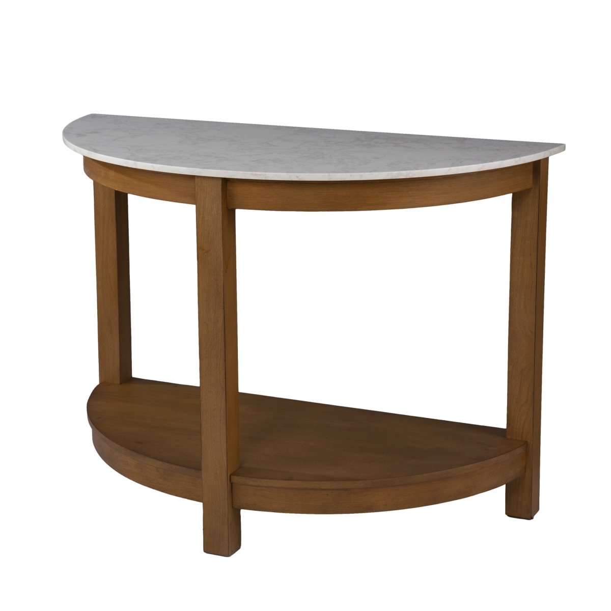 402418 42 in. Faux Marble Half Circle Three Leg Console Table with Storage, White & Natural