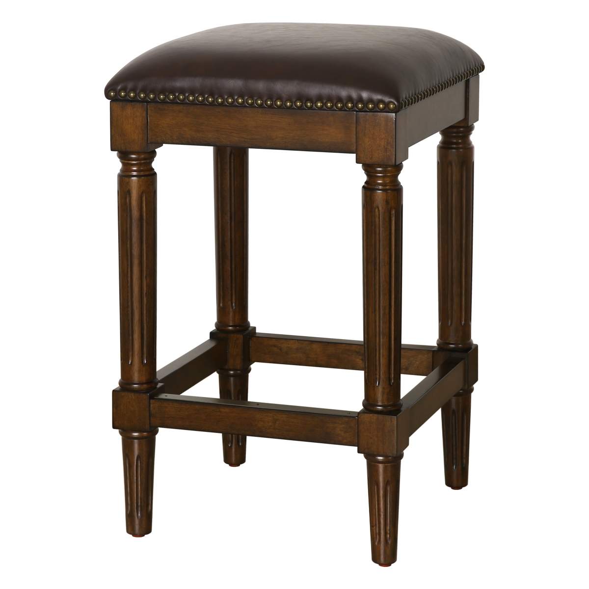 27 in. Solid Wood Backless Counter Height Bar Chair with Footrest, Brown & Dark Brown
