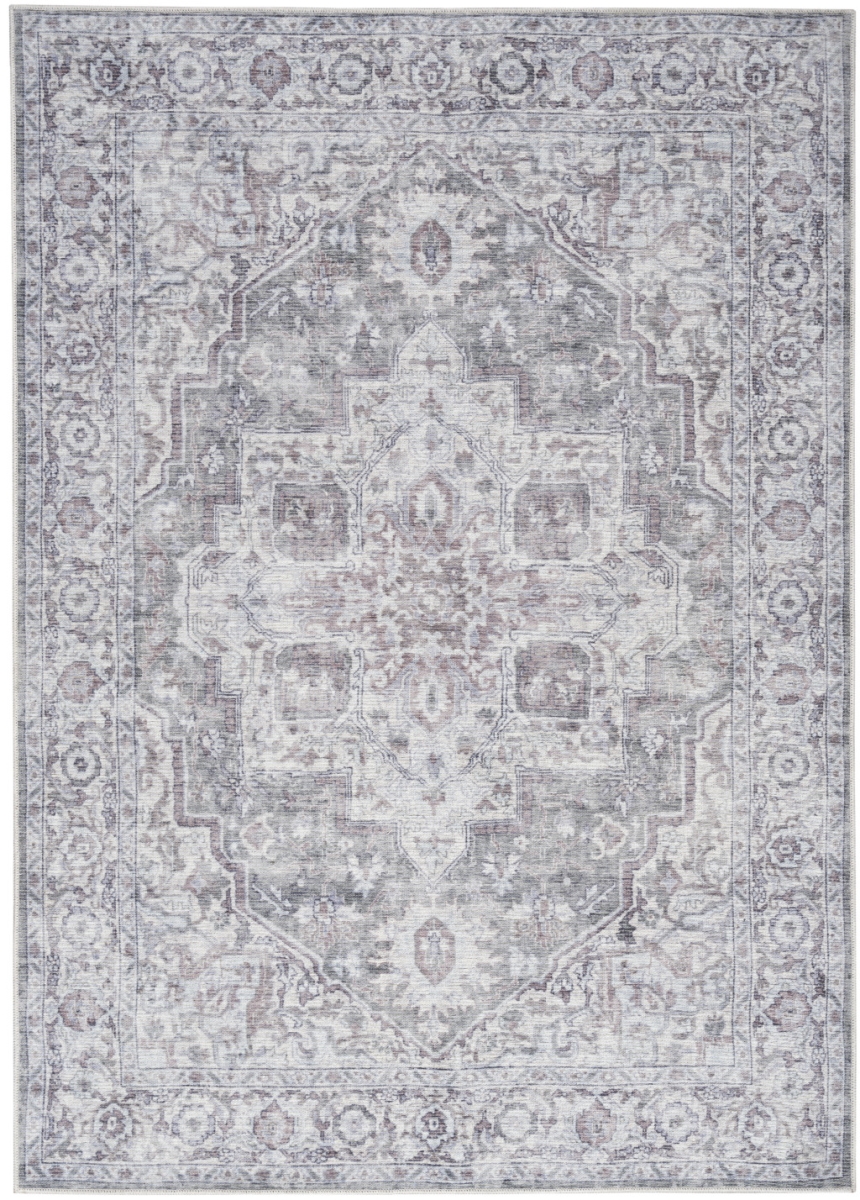 5 x 7 ft. Floral Power Loom Distressed Washable Rectangle Area Rug, Blue & Pink