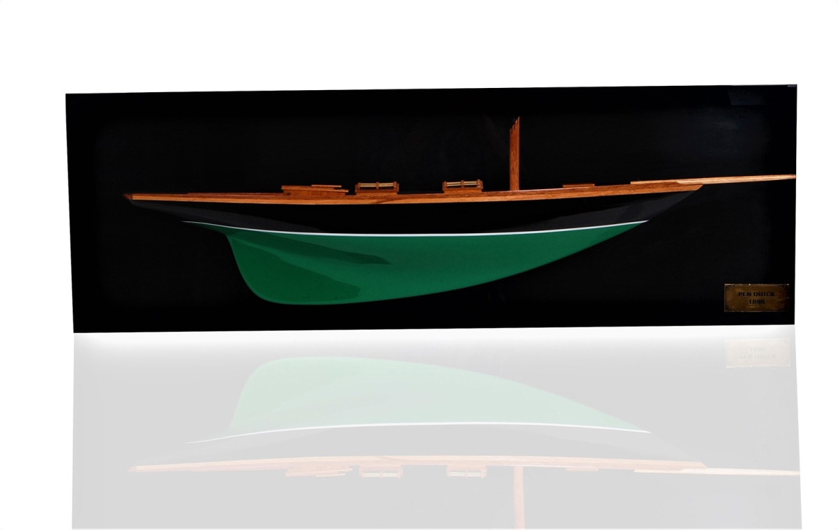 12 in. c1898 Pen Duick Half-Hull Boat Hand Painted Decorative Boat, Black & Green