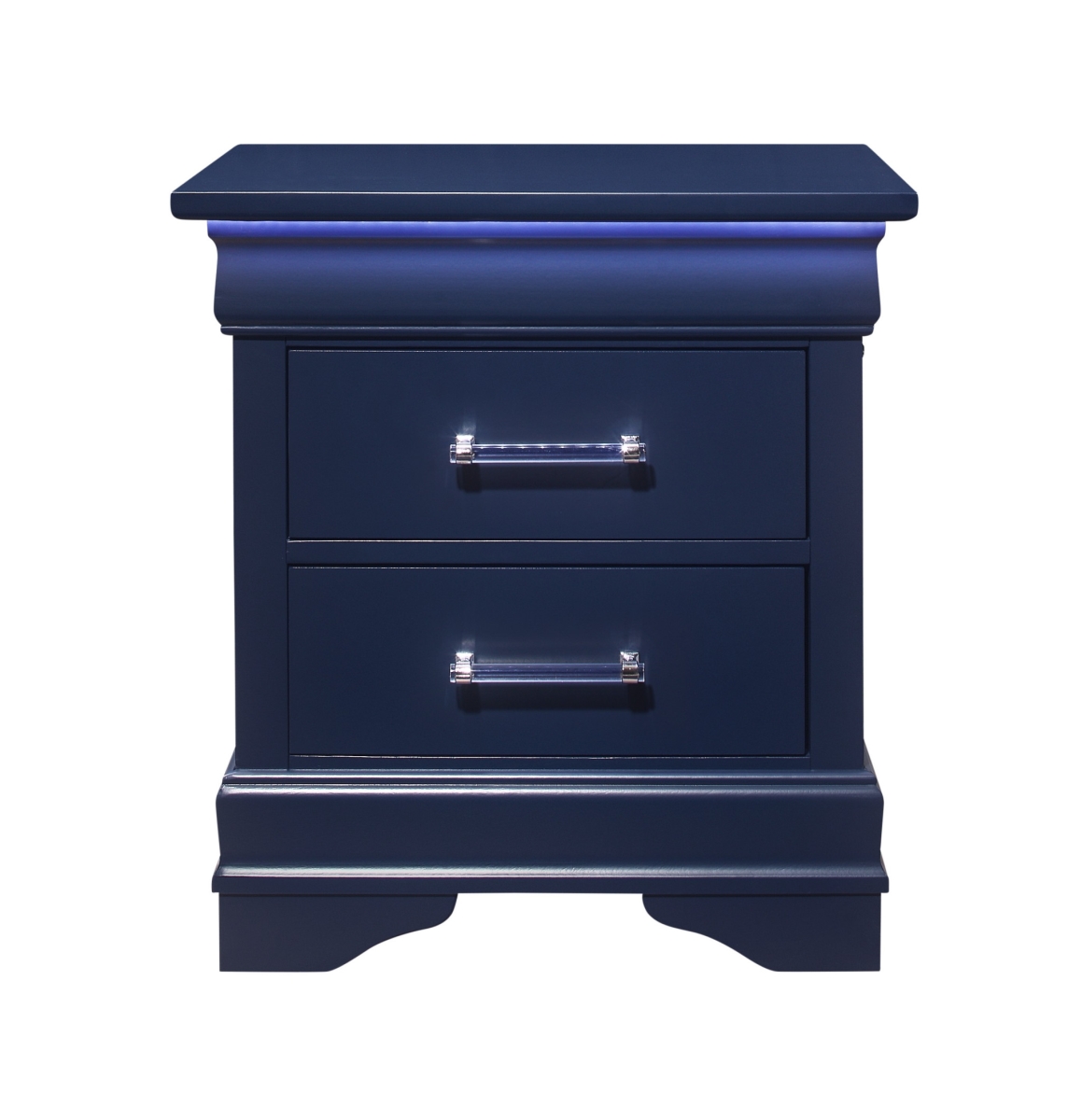 482397 24 in. Two Drawer Solid Wood Lighted Nightstand, Blue