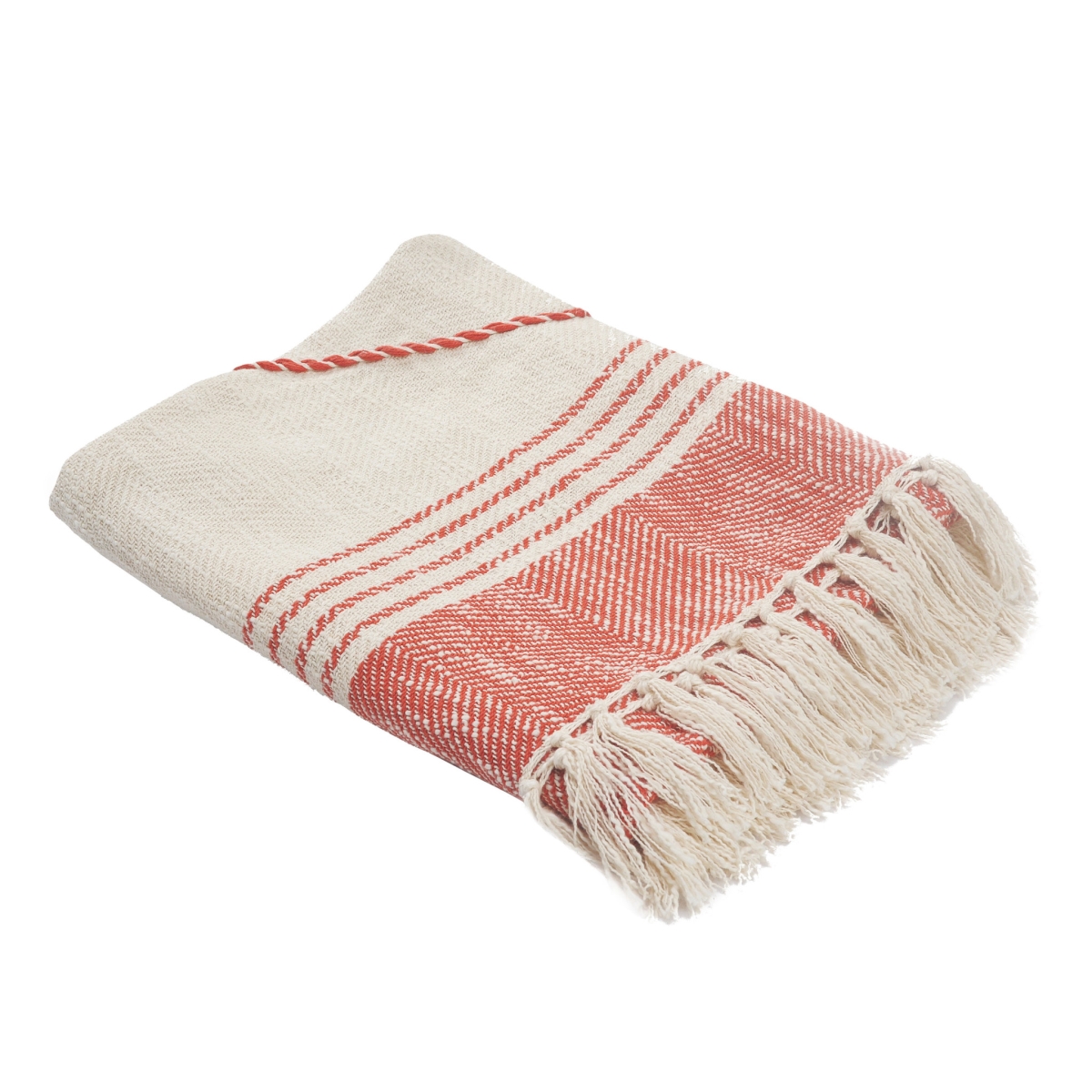 0.2 x 50 x 60 in. Red Woven Cotton Striped Throw Blanket