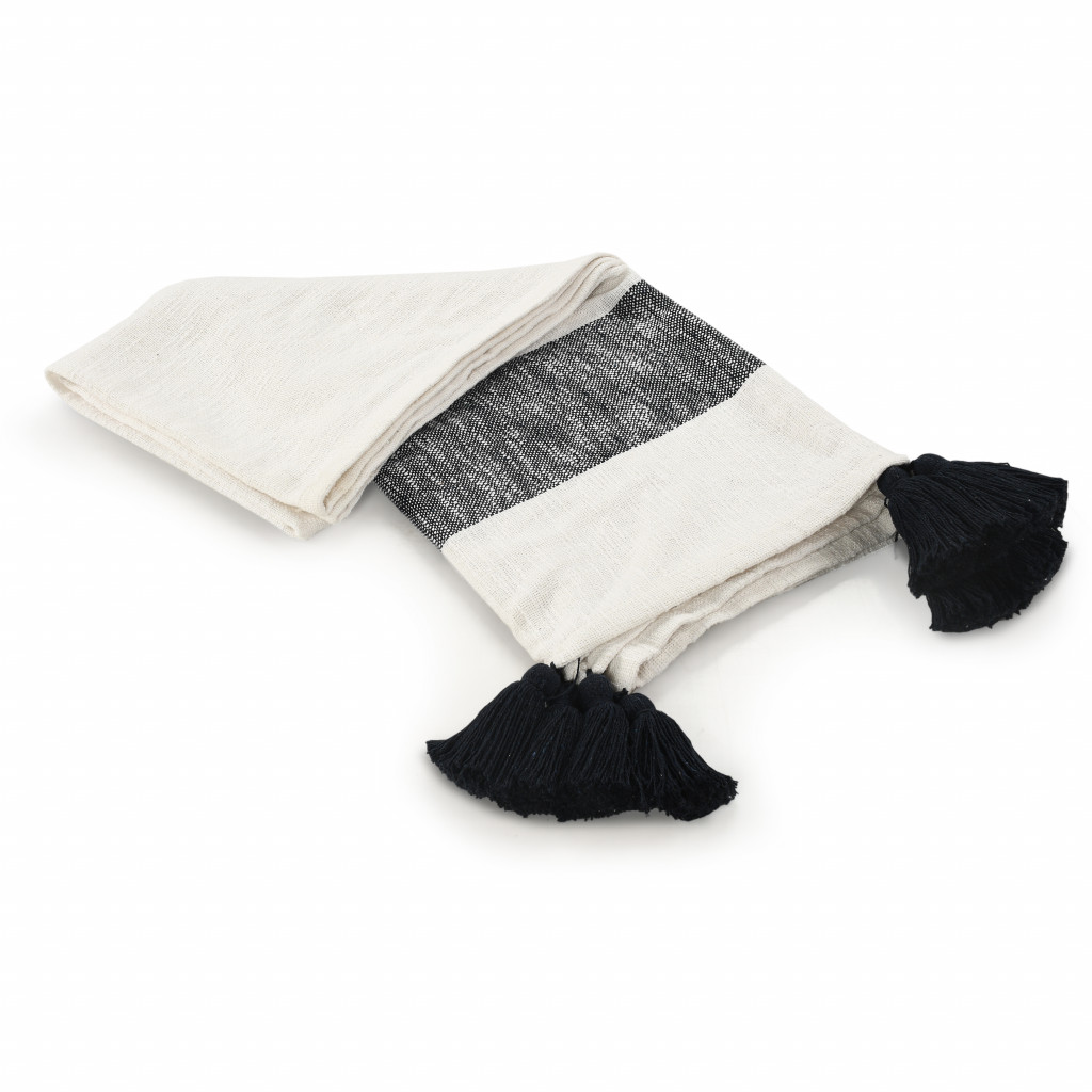 0.2 x 50 x 60 in. Blue & White Cotton Woven Striped Throw Blanket