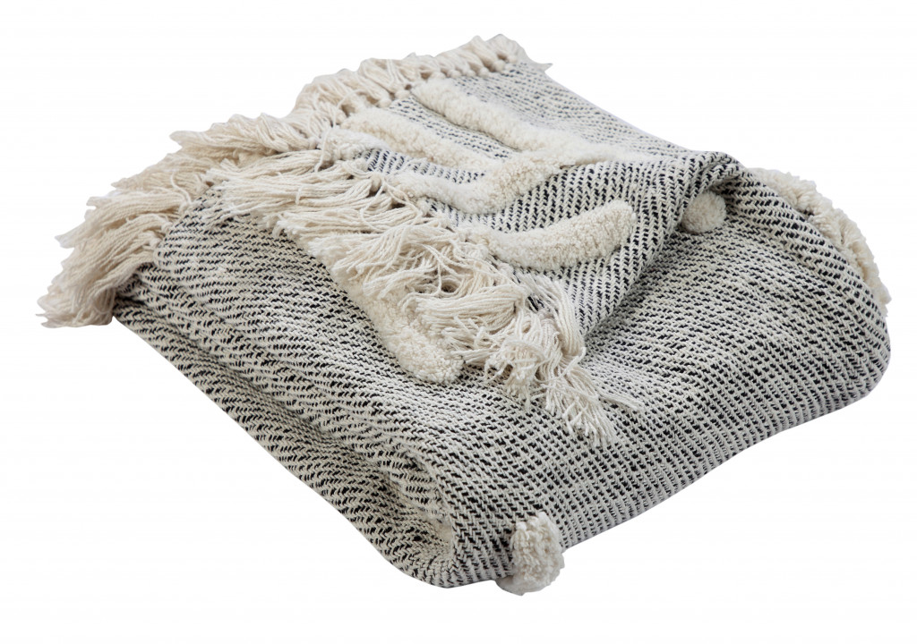 0.2 x 50 x 60 in. Black & Gray Cotton Woven Geometric Throw Blanket