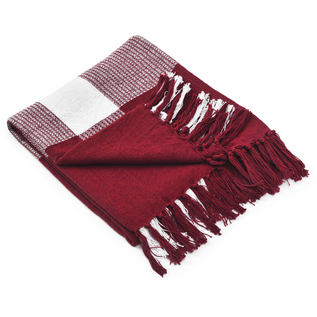 0.2 x 50 x 60 in. Red Woven Cotton Checkered Throw Blanket