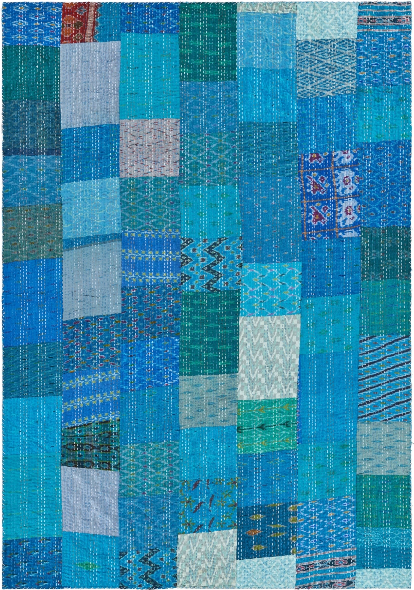 0.2 x 50 x 70 in. Blue Knitted Silk Patchwork Throw Blanket