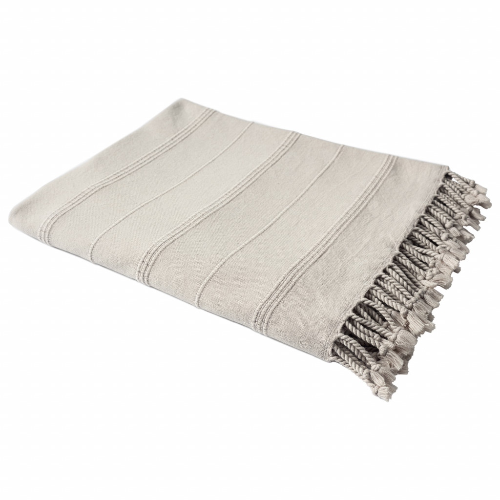 0.2 x 50 x 60 in. Beige Woven Cotton Striped Throw Blanket