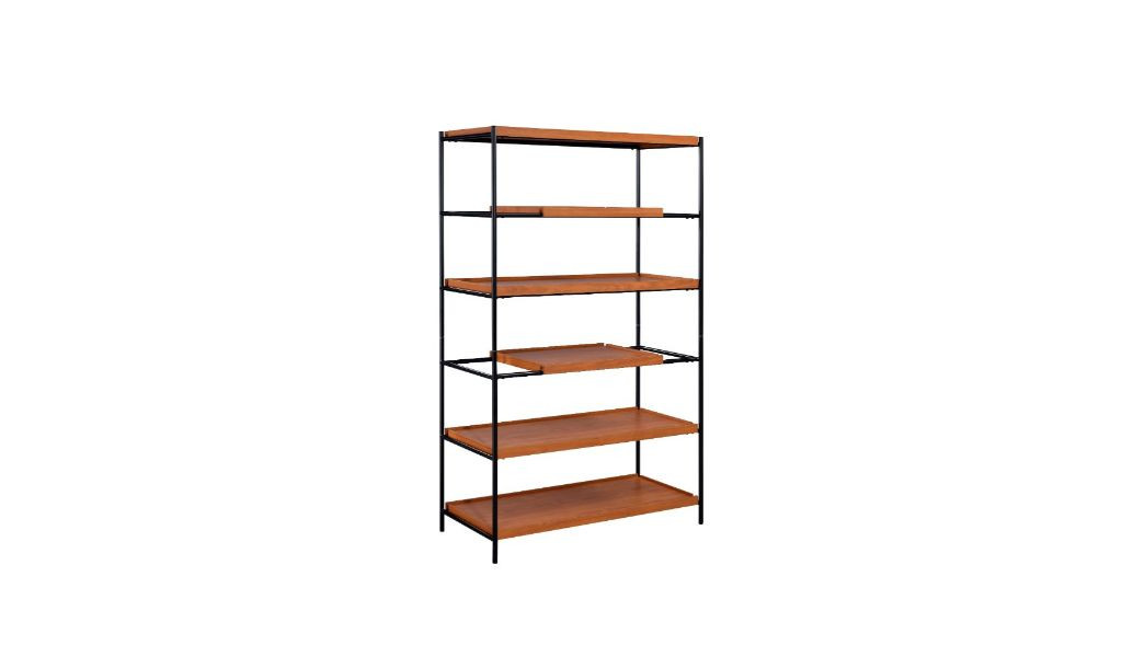 70 in. Brown & Black Metal Six Tier Etagere Bookcase