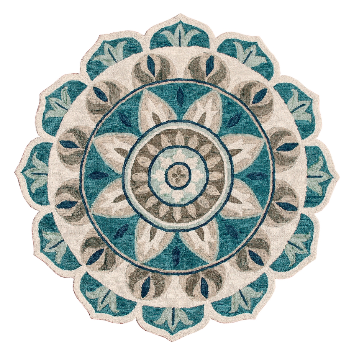 6 x 6 ft. Blue Round Wool Floral Hand Tufted Area Rug