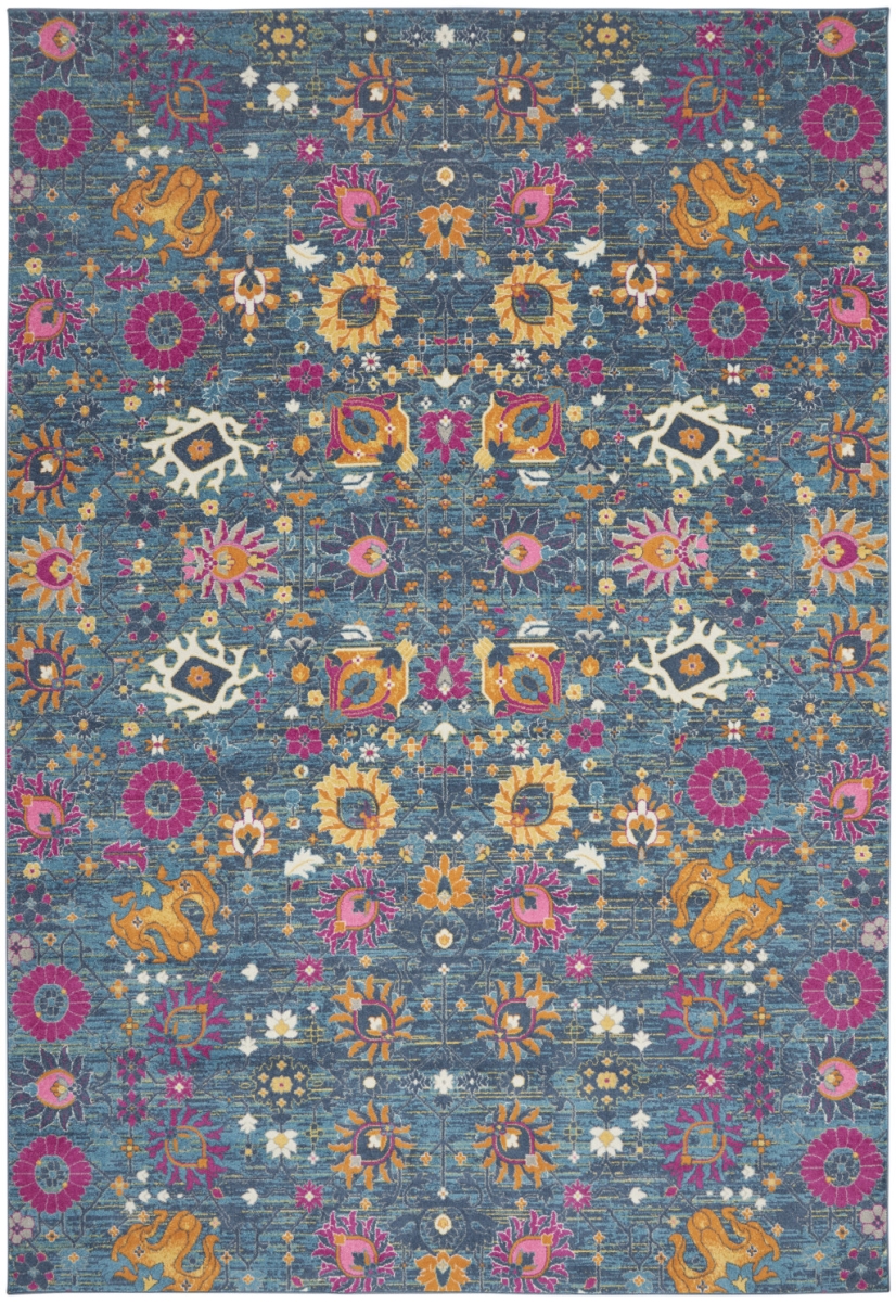 9 x 12 ft. Blue & Pink Floral Power Loom Rectangle Area Rug