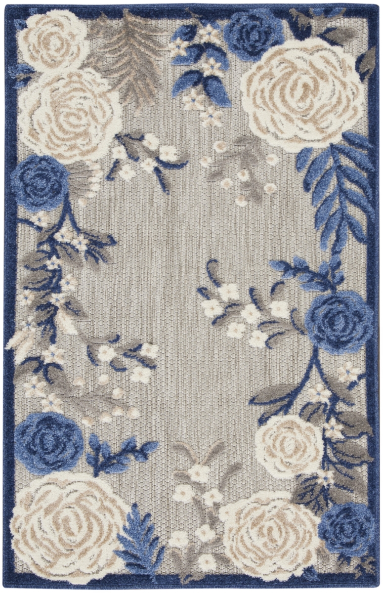 3 x 4 ft. Blue & Orange Power Loom Floral Rectangle Area Rug