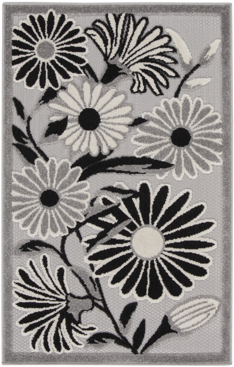 3 x 4 ft. Blue & Orange Floral Power Loom Rectangle Area Rug