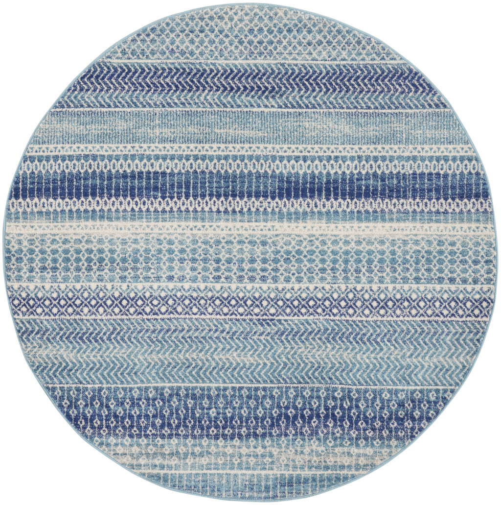 4 ft. Navy Blue Round Floral Power Loom Area Rug