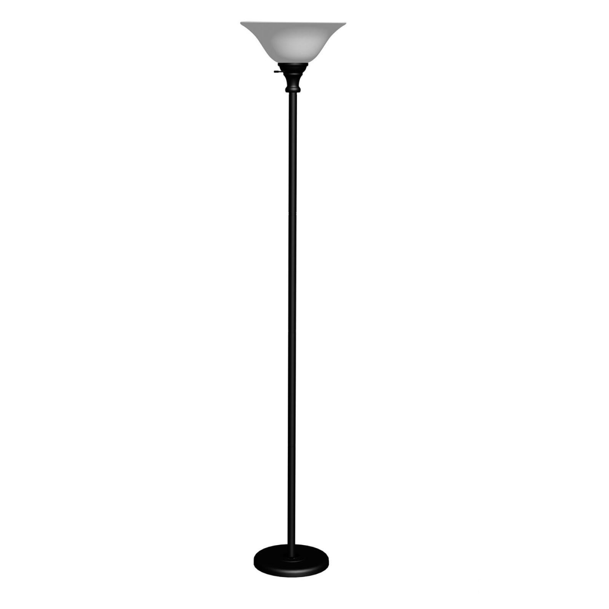 71 in. Black Torchiere Floor Lamp with Black Frosted Glass Dome Shade