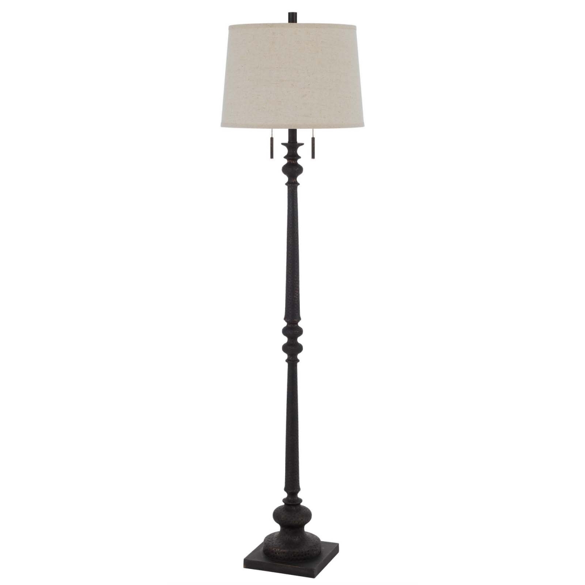 63 in. Rusted Two Light Traditional Shaped Floor Lamp with Beige Square Shade