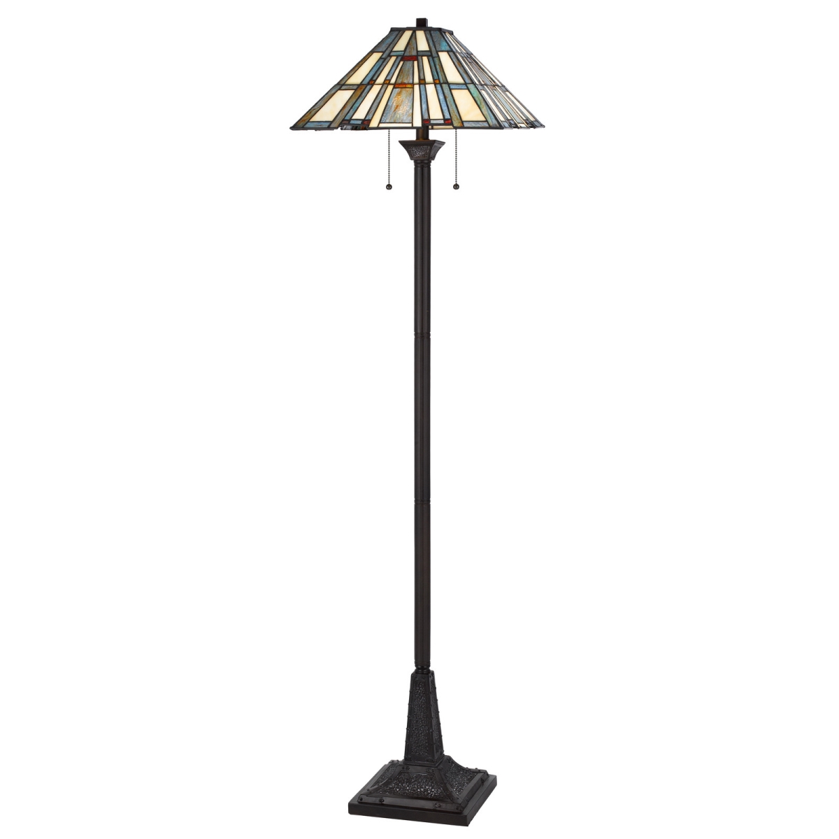 526317 62 in. Bronze Two Light Traditional Floor Lamp with Gray & Ivory Abstract Tiffany Glass Empire Shade