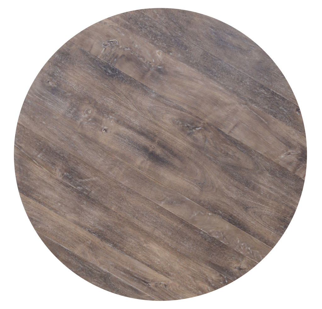 517813 24 in. Gray & Brown Solid Wood Lattice Round End Table