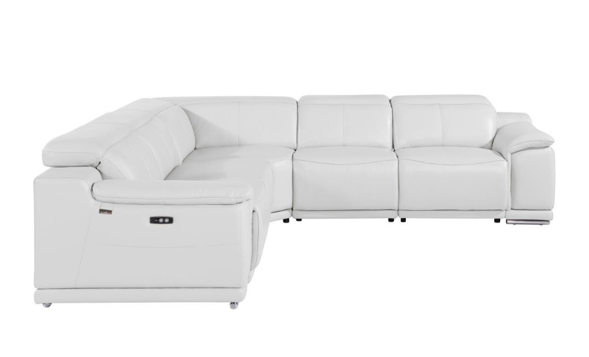 35 in. White Italian Leather Modular Curved Reclining Sectionals, 5 Piece