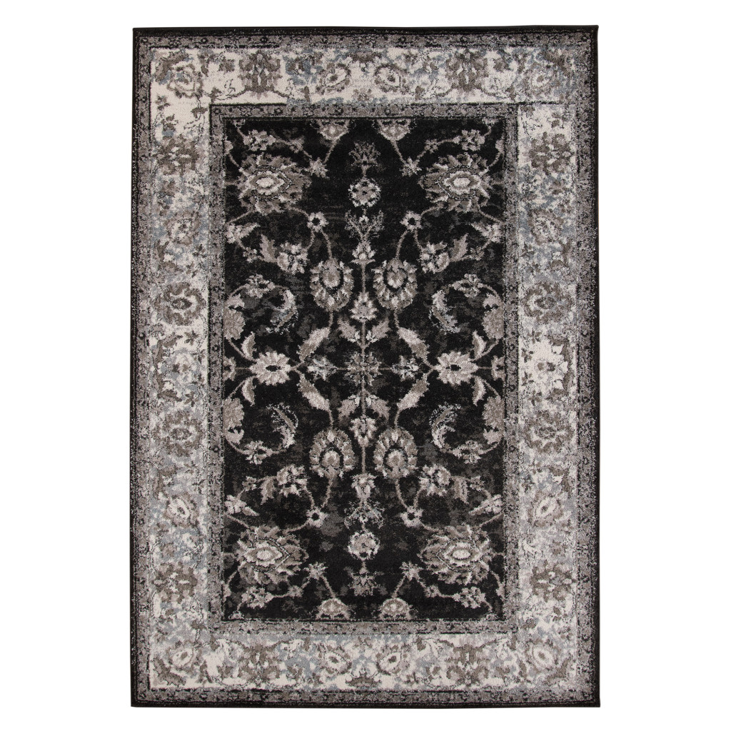 531834 2 x 3 ft. Black Floral Power Loom Rectangle Area Rug