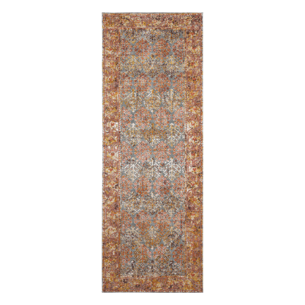 7 ft. Teal Southwestern Power Loom Runner Rug with Fringe