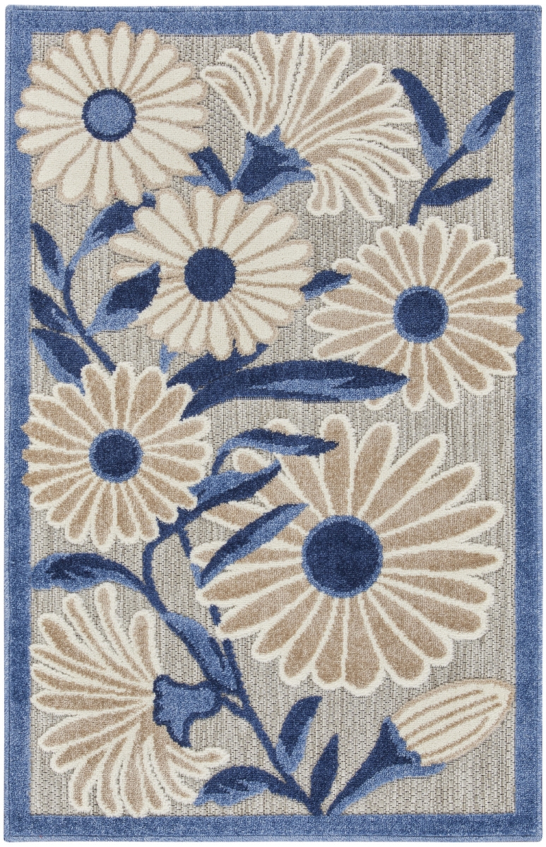 3 x 4 ft. Floral Power Loom Area Rug, Blue & Orange