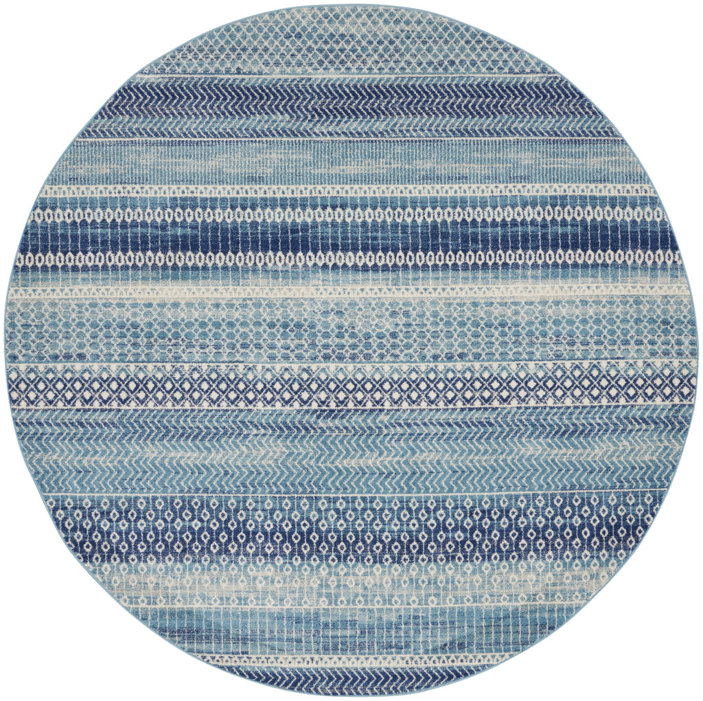 8 ft. Round Floral Power Loom Area Rug, Blue & Ivory